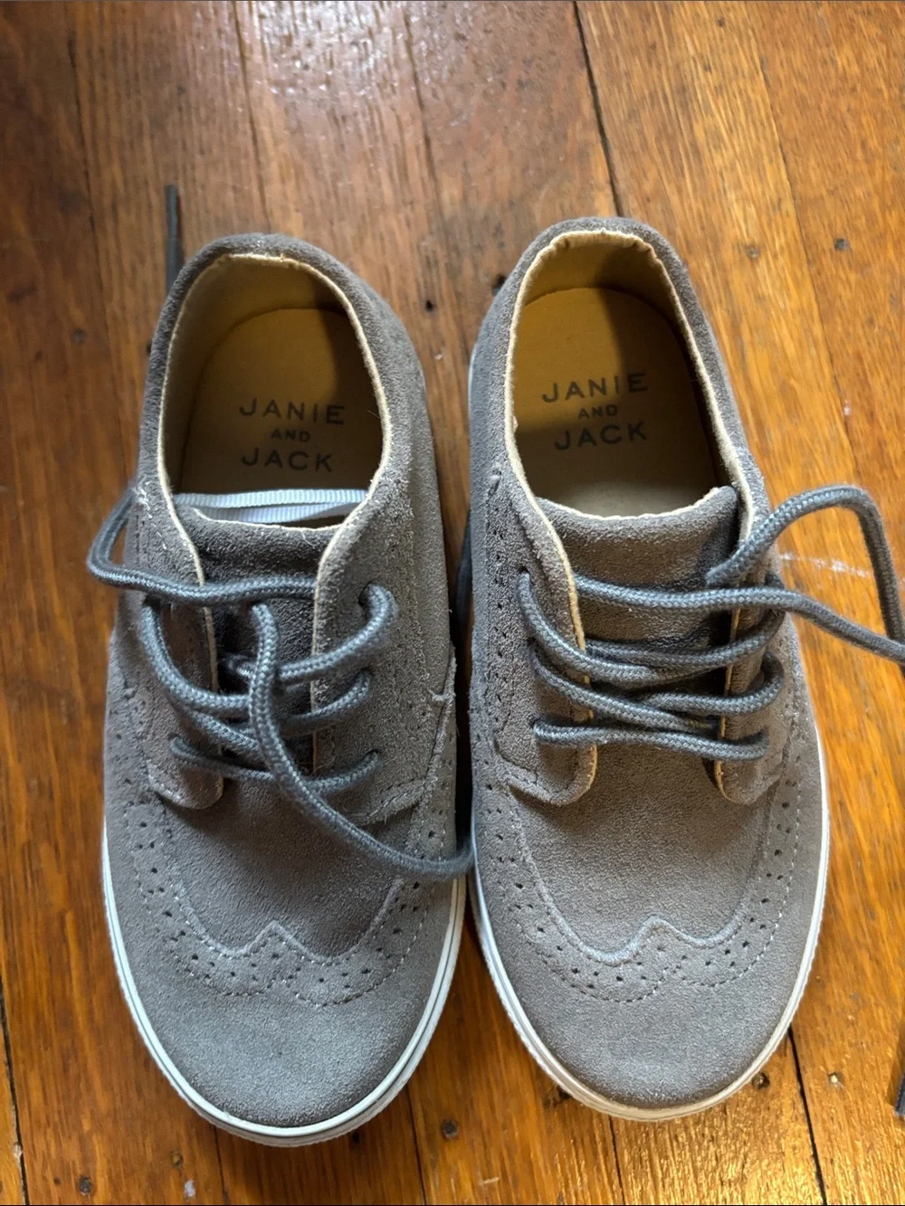 Janie and Jack Gray Suede Brogue Lace-Up Kids Shoes
